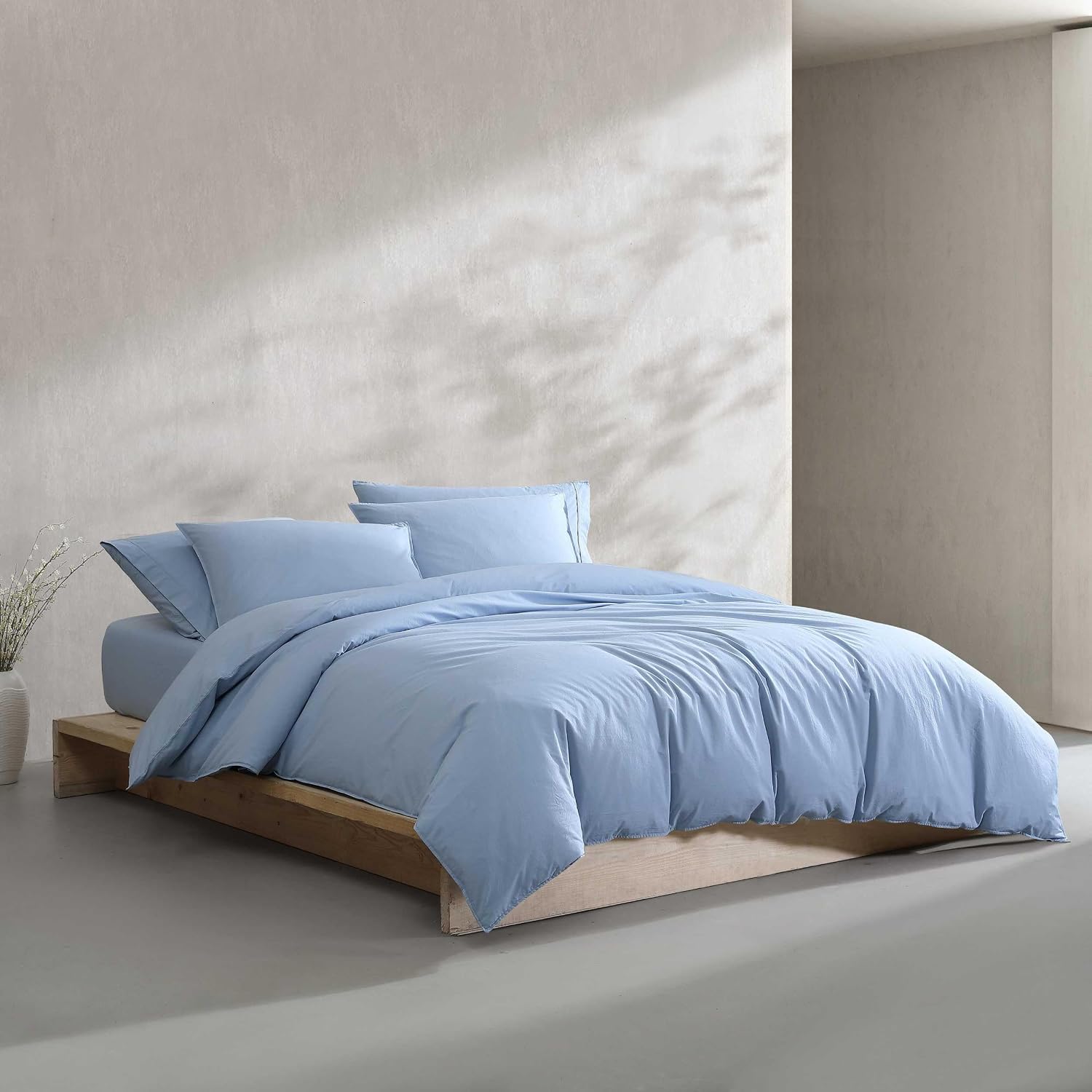 Calvin Klein - King Duvet Cover Set, Relaxed Garment Washed Cotton Percale Bedding with Shams, Button & Corner Tie Closure, Oeko-Tex Certified (Modern Cotton Washed Percale Blue)