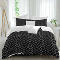 Prime Leader Abstract Line Duvet Cover Set Queen Size 4 Pieces Herringbone Black White Modern Simple Bedding Set with Zipper Closure, 1 Comforter Cover 92x106 Inches 1 Flat Sheet & 2 Pillow Cases