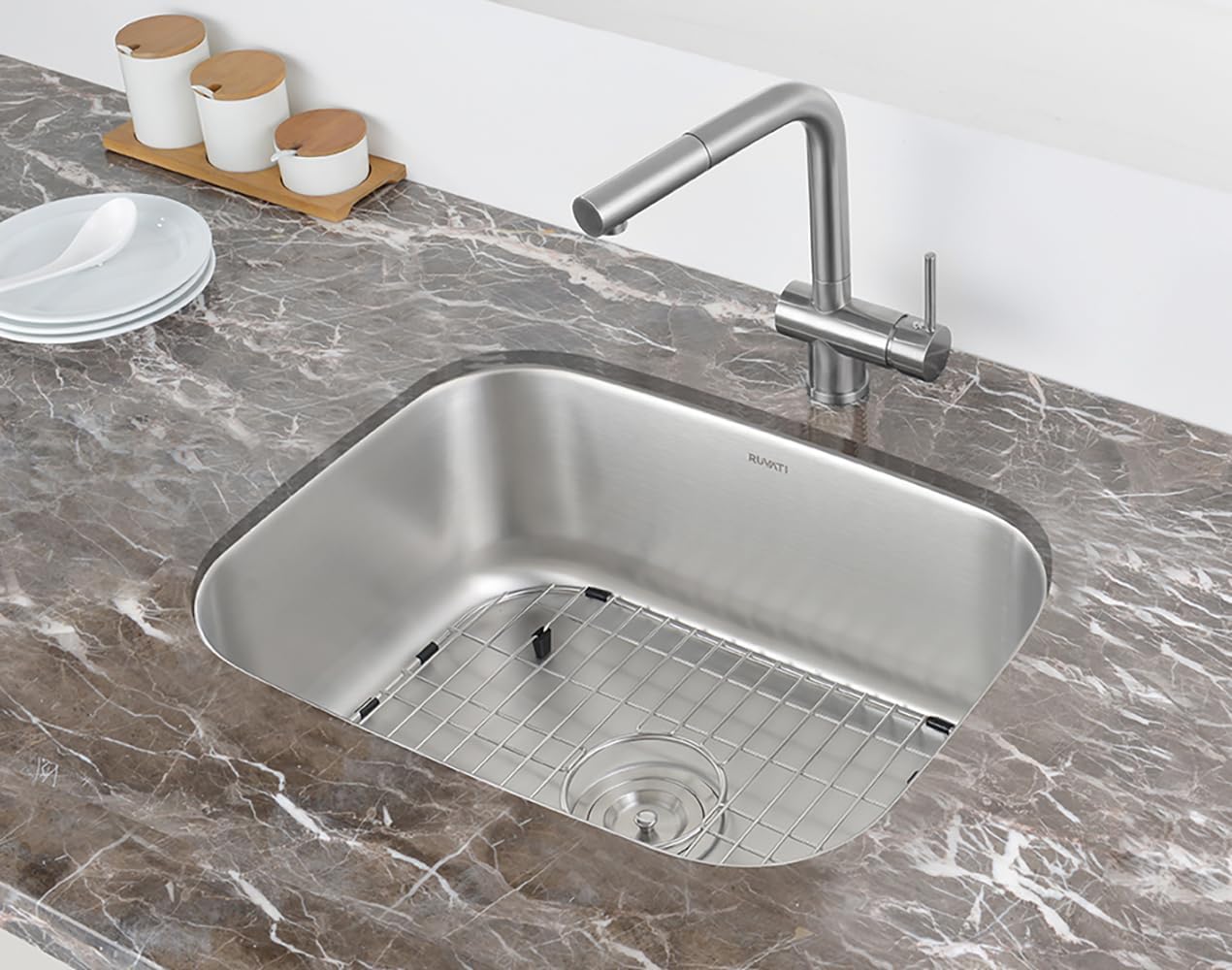 Ruvati 24' Inch RVM4132 Undermount Kitchen Sink - 16 Gauge Stainless Steel Kitchen Sink Single Bowl with Brushed Finish hides scratches, Easy-to-Clean Undermount Sinks