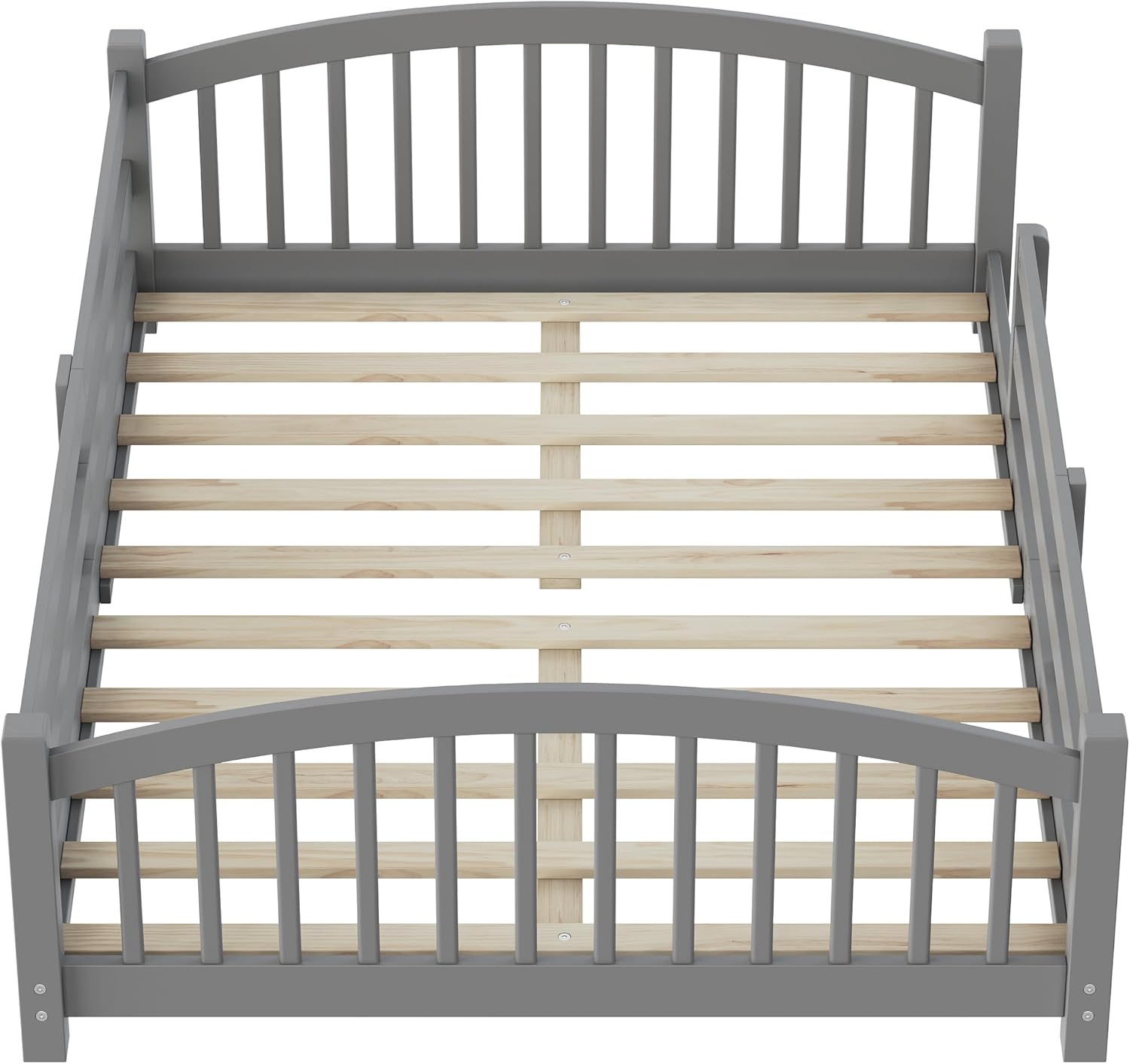Bellemave Full Size Kids Montessori Floor Bed,Full Size Floor Bed Frame with Slats and Safety Guardrail,Solid Wood Montessori Bed for Girls Boys,Gray