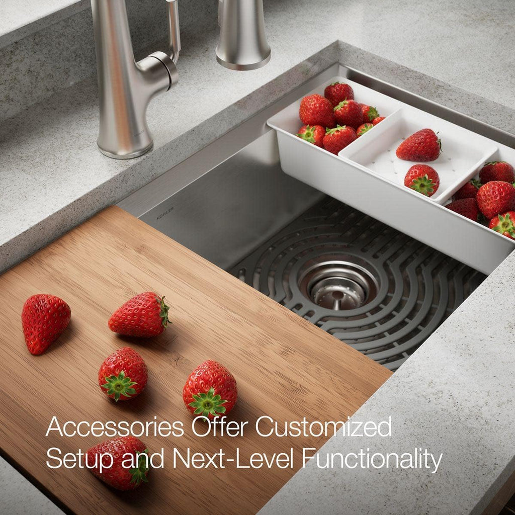 KOHLER 80085-1PC-NA Task™ 33' Smart Divide Top-/Undermount Double-Bowl Workstation Kitchen Sink, Includes Workstation Sink Accessories, Stainless Steel, 1 Faucet Hole