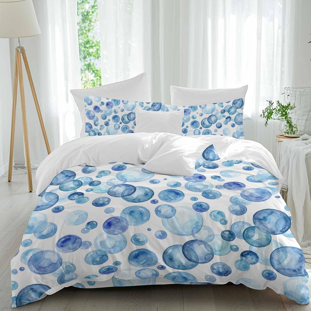 Prime Leader Blue Bubbles Duvet Cover Set Queen Size 4 Pieces Watercolor Gradient Bubble Summer Ocean Bedding Set with Zipper Closure, 1 Comforter Cover 90x92 Inches 1 Flat Sheet & 2 Pillow Cases