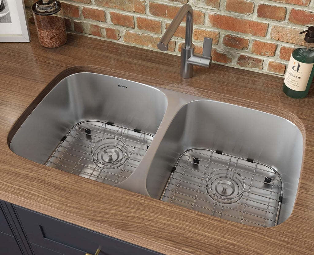 Ruvati 29-inch Undermount Kitchen Sink – 50/50 Double Bowl Kitchen Sink, 16 Gauge T-304 Stainless Steel Sinks, Deep Basin Sinks, Brushed Finish – RVM4301
