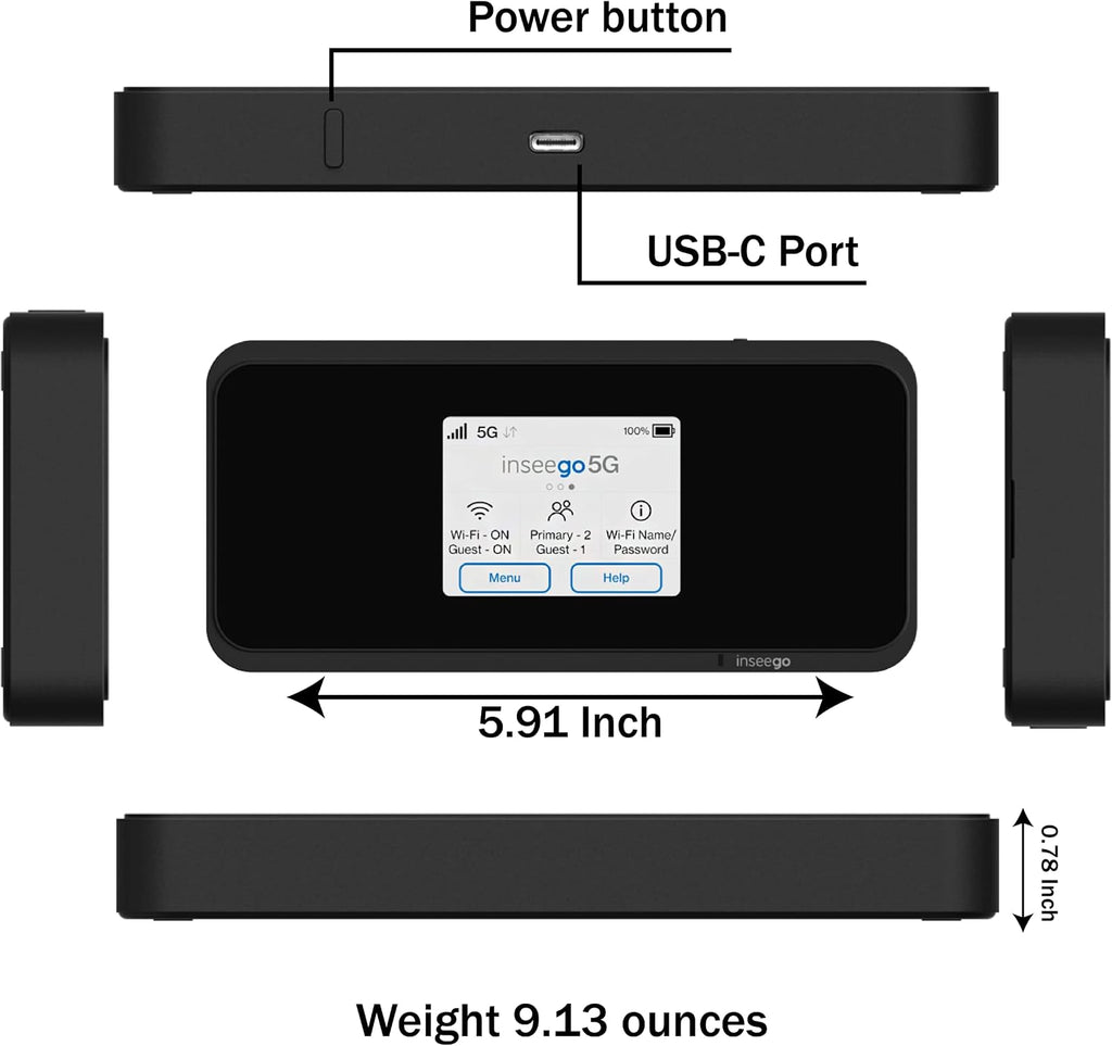Inseego 5G MiFi M2000 Mobile Hotspot, T-Mobile Unlocked – Portable 5G Wi-Fi Router with 5050 mAh Battery, 5G & Wi-Fi 6 Speeds up to 2.7 Gbps, Connects Up to 30 Devices, EVDO-Link Bundle (Standard)