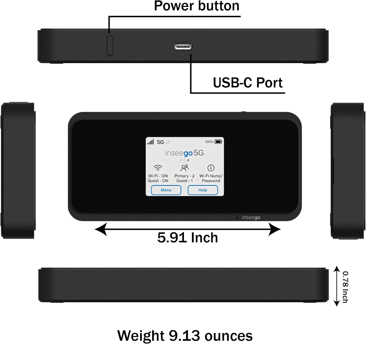 Inseego 5G MiFi M2000 Mobile Hotspot, T-Mobile Unlocked – Portable 5G Wi-Fi Router with 5050 mAh Battery, 5G & Wi-Fi 6 Speeds up to 2.7 Gbps, Connects Up to 30 Devices, EVDO-Link Bundle (Standard)
