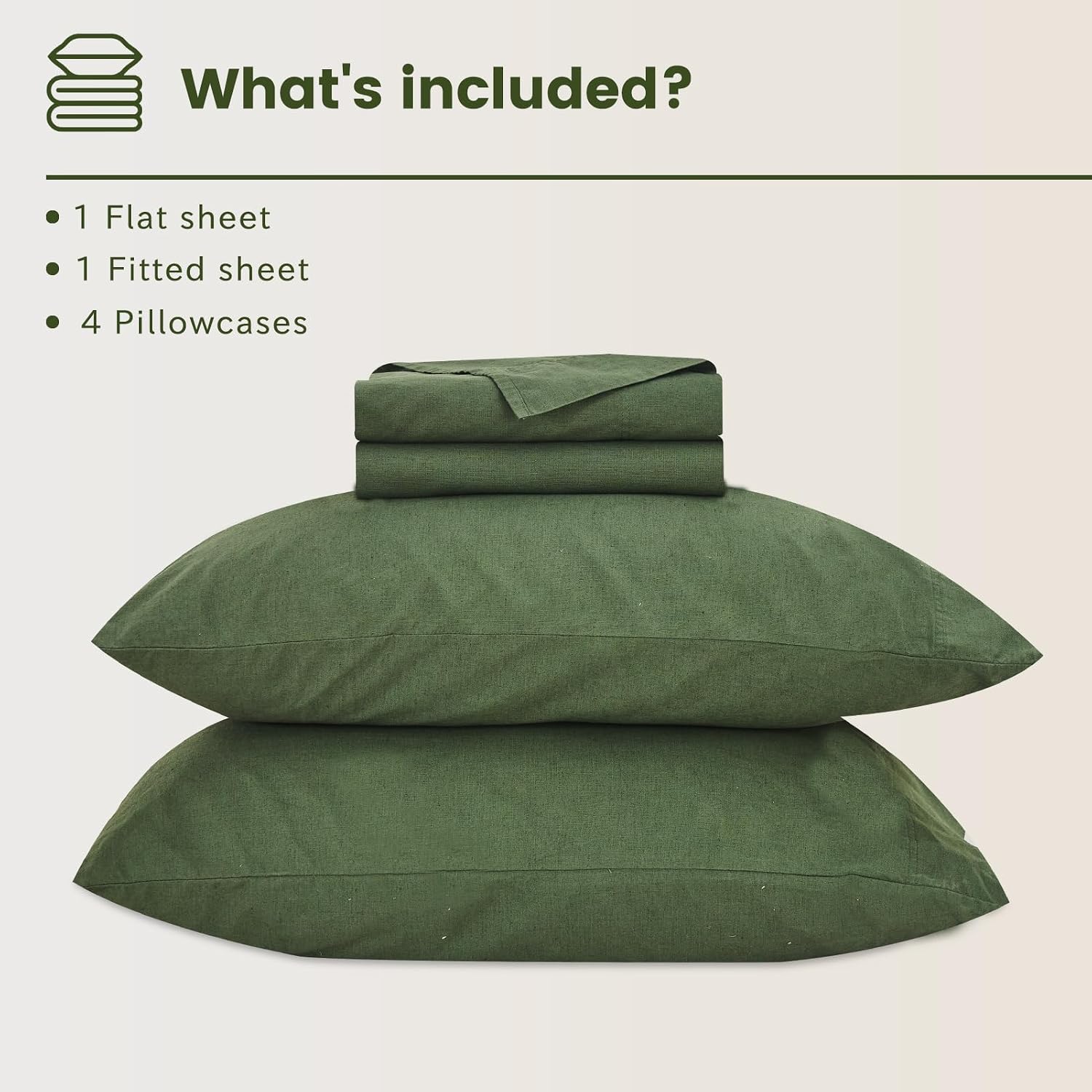 Bedlifes 100% French Flax Linen Sheets Set King Size - 6 Piece Extra Deep Pocket 18-24',Soft Breathable King Bed Sheets with Temperature Regulating & Moisture-Wicking(Forest Green