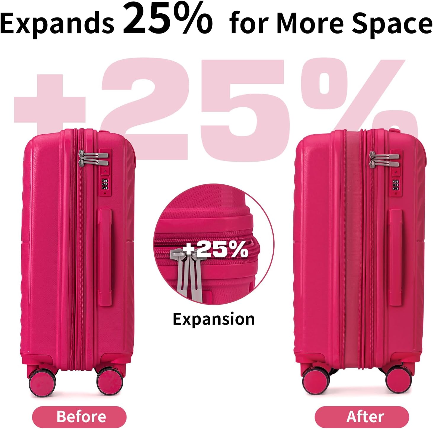 LARVENDER Luggage Sets 5 Piece Suitcases with Wheels Durable Hardshell Expandable Carry On with Lightweight Checked Duffel Bag Sets for Family Travel (28/24/20inch, Rose Red)
