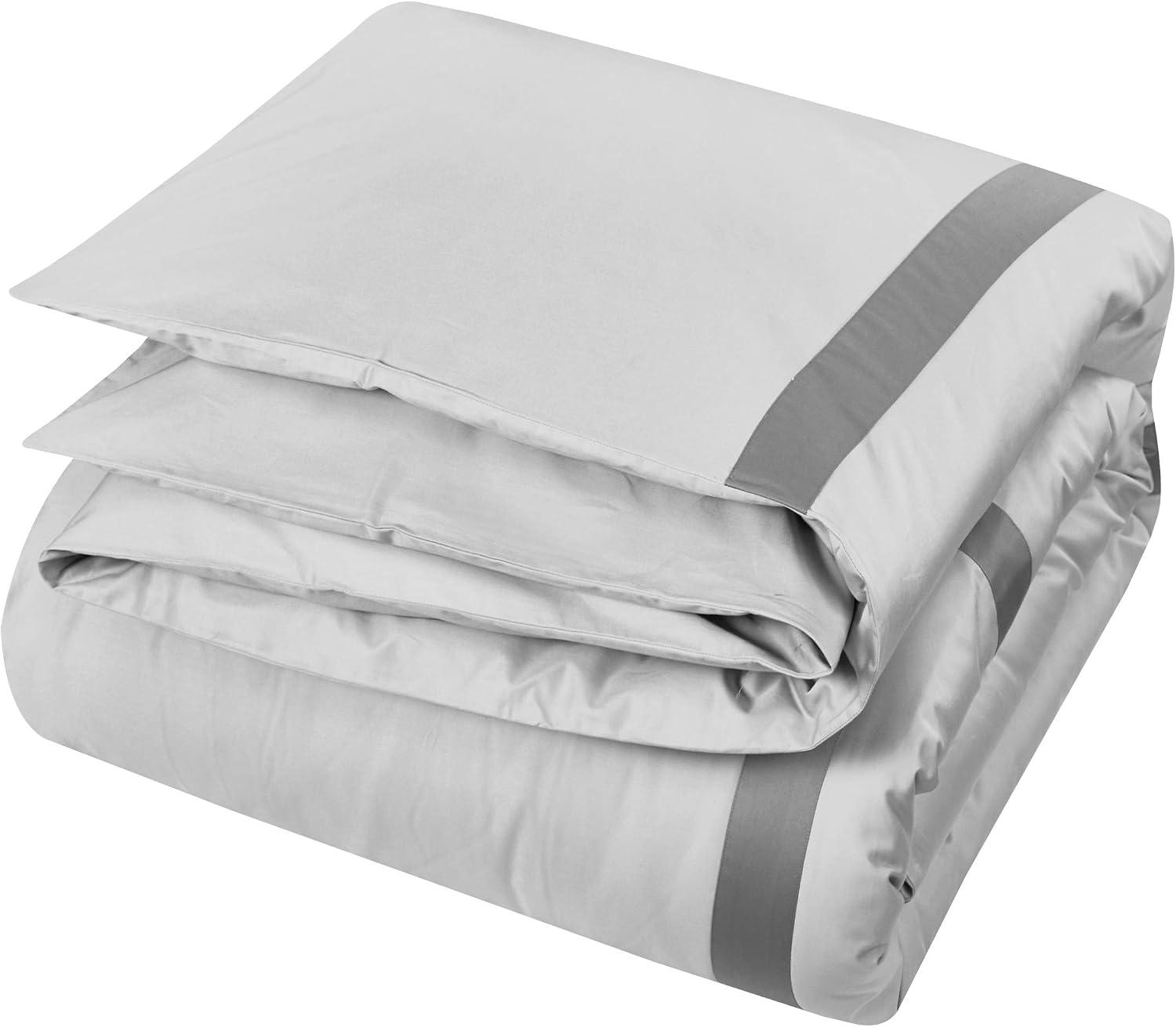 Casabolaj Equilibrio Duvet Covers Set Queen Size 3 Pieces Do Not Include Filling Casual Modern Minimalist Siver and Grey Color 100% Egyptian Cotton Sateen Luxury 400 TC Cross Patchwork Manufacturing