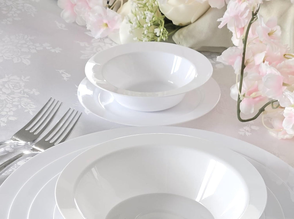 OCCASIONS 120 Piece Disposable Charger Plates Bulk – 12 Inch Heavyweight Plastic Plate Chargers for Weddings, Parties, Events – Elegant White Chargers for Dinner Plates – Plain White Collection