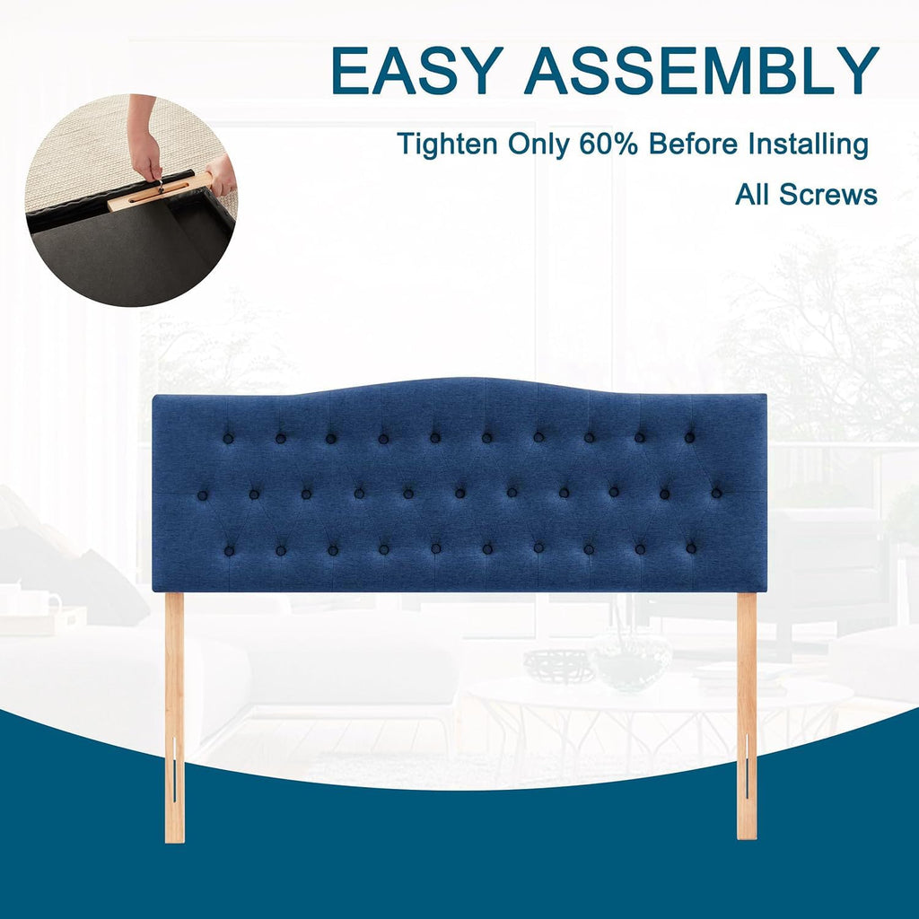 Huatean Home Tufted Upholstered Headboard Full Size, Sturdy and Durable Solid Wood Full XL headboard, Fabric Headboard Adjustable Height from 37' to 51', Modern Button Diamond Design Head Board, Blue