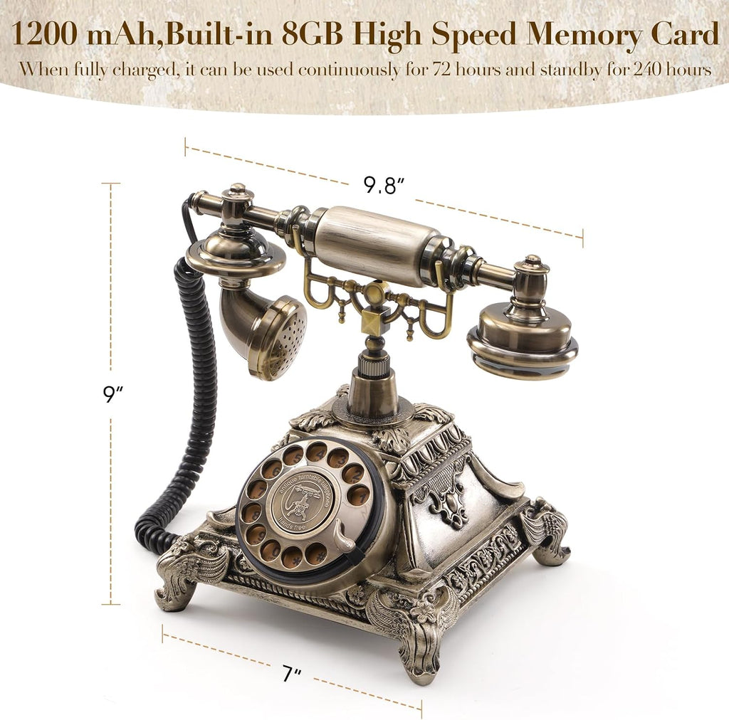Audio Guest Book Wedding Phone - Unique Voicemail Recorder for Weddings, Parties, Graduations - European Vintage Style, Crystal-Clear Sound, Antique Bronze Rotary Design, Voice Message Guestbook