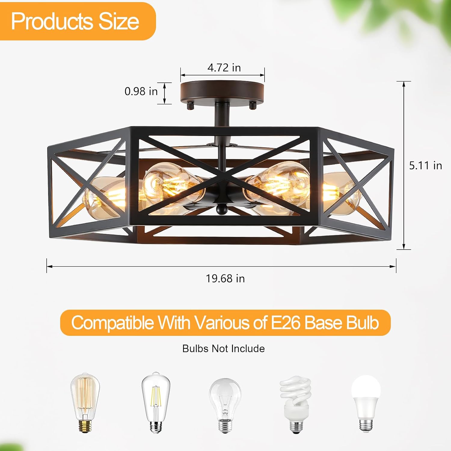 XSDeTu Industrial Semi Flush Mount Ceiling Light, 6 Light Modern Metal Close to Ceiling Light Fixture, Farmhouse Light Fixtures Ceiling Mount, Black Chandelier for Kitchen, Dining Room, Hallway