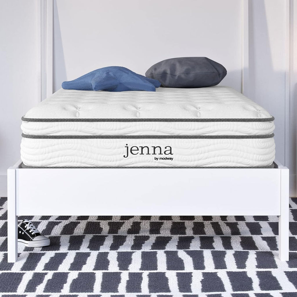 Modway Jenna 8' Innerspring and Memory Foam Twin Mattress With Individually Encased Coils, White