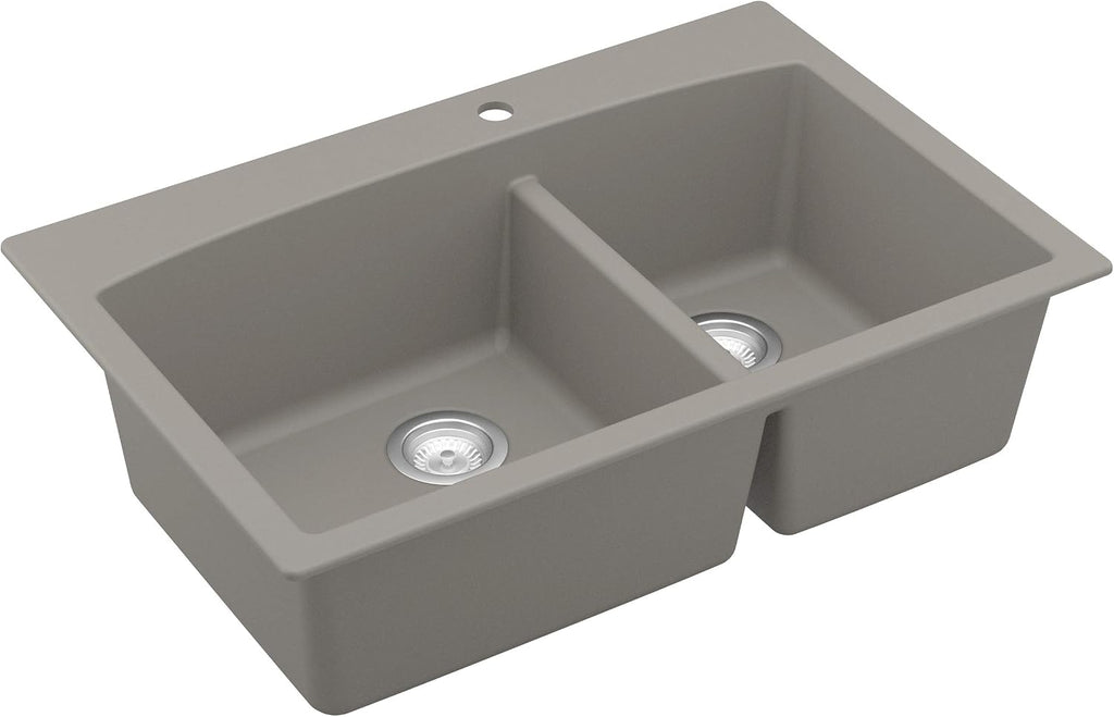 Karran QT-711 Drop-In Quartz Composite 33 in. 1-Hole 60/40 Double Bowl Kitchen Sink in Concrete