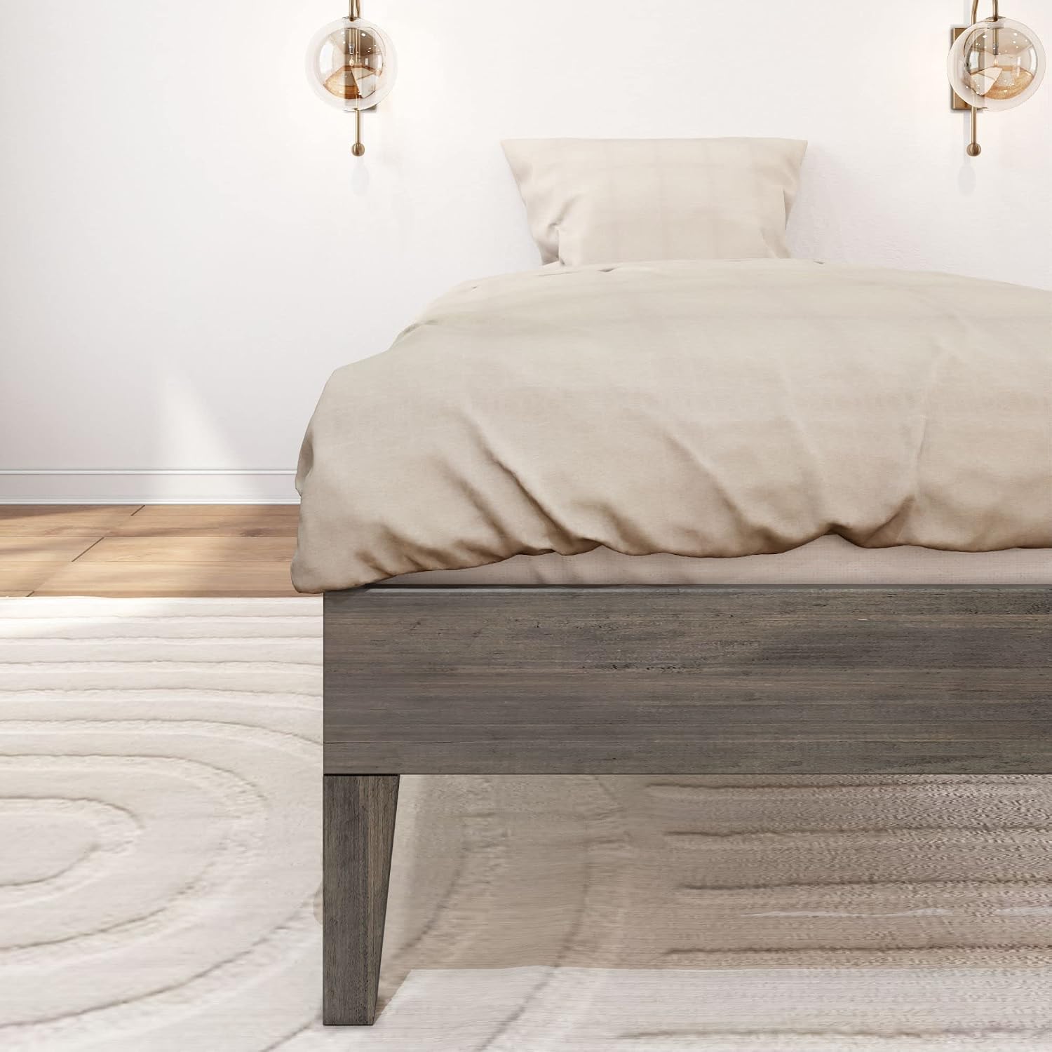 Plank+Beam Solid Wood Platform Bed Frame, Strong Wood Slat Support, No Box Spring Needed, Easy Assembly, Driftwood, Twin
