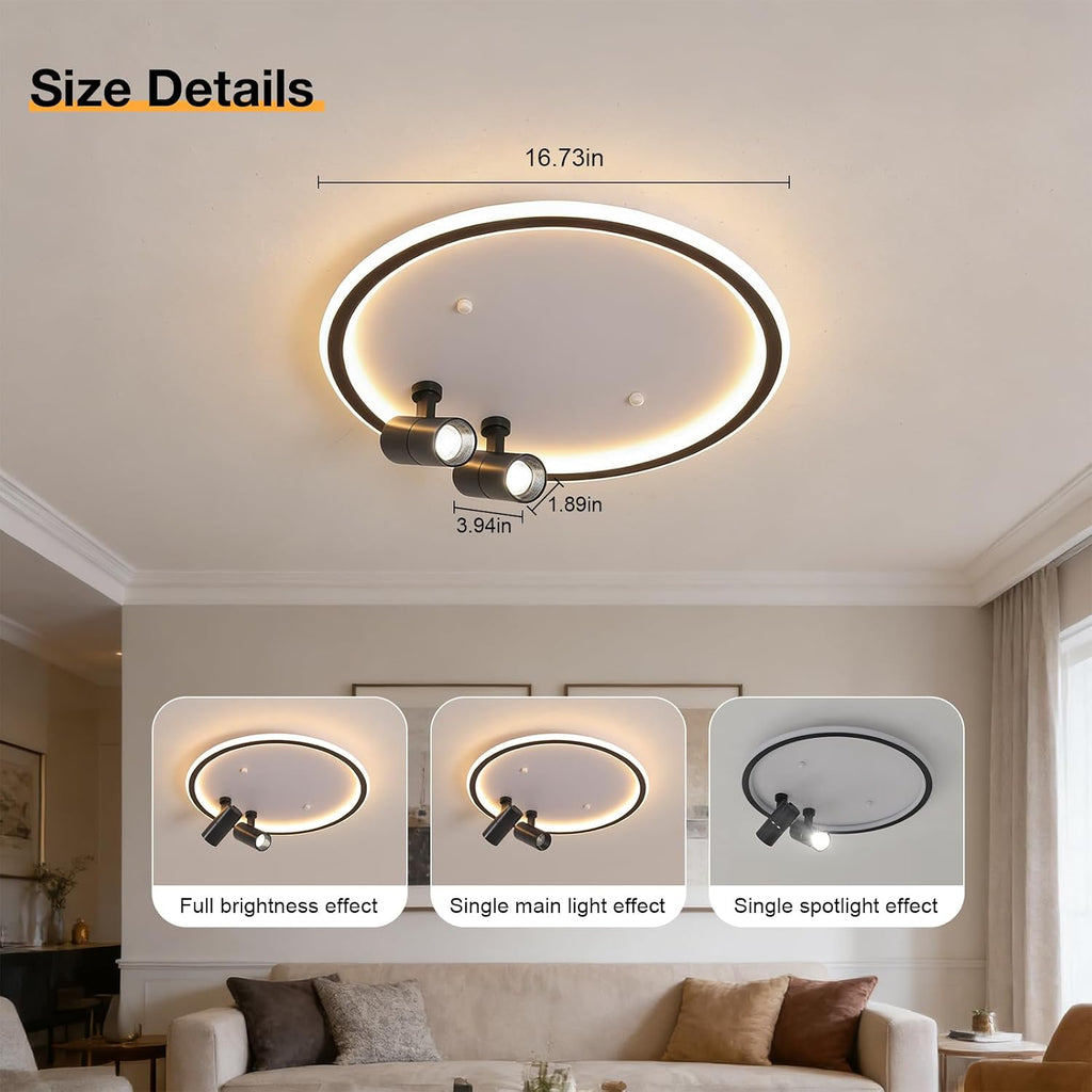 Shine LUEST Modern LED Bedroom Ceiling Light, 2 Adjustable Spotlights, Dimmable Round Close to Ceiling Lamp, Black White Minimalist Lighting for Living Room Bedroom Kitchen Dining Room