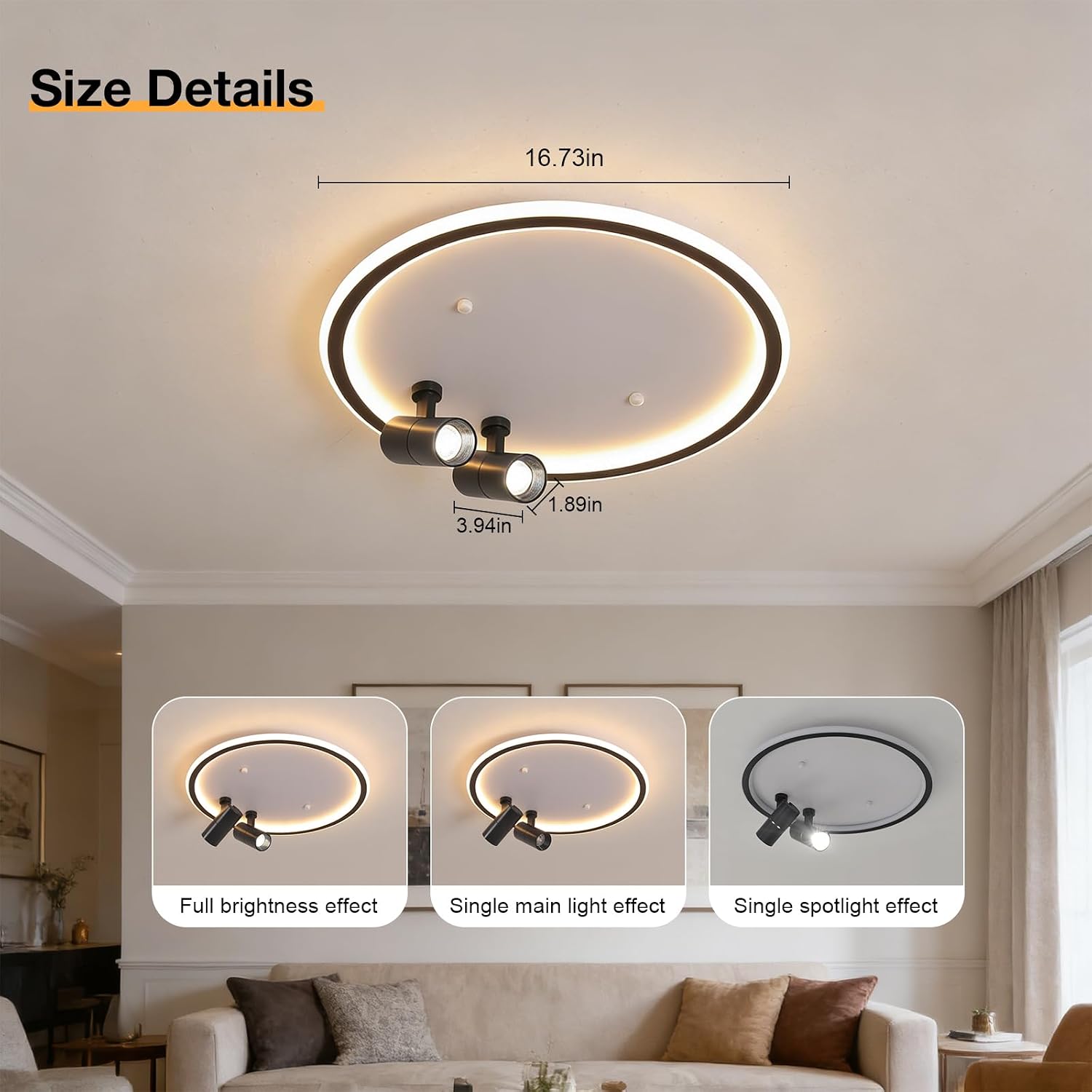 Shine LUEST Modern LED Bedroom Ceiling Light, 2 Adjustable Spotlights, Dimmable Round Close to Ceiling Lamp, Black White Minimalist Lighting for Living Room Bedroom Kitchen Dining Room
