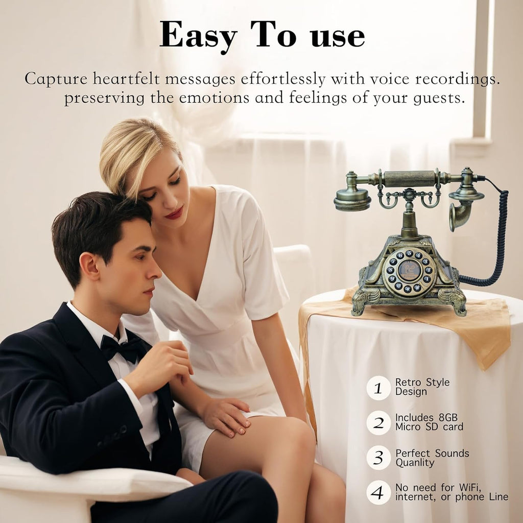 Audio Guest Book Wedding Phone,Audio Guestbook Phone Vintage Style Audio Message Voicemail for Graduation Retirement Party Birthdays Baby Shower Special Occasions (Bronze)