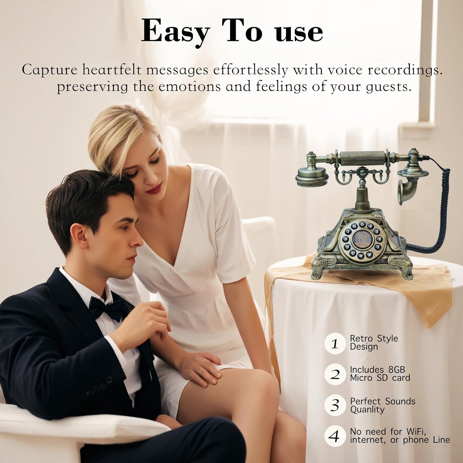 Audio Guest Book Wedding Phone,Audio Guestbook Phone Vintage Style Audio Message Voicemail for Graduation Retirement Party Birthdays Baby Shower Special Occasions (Bronze)