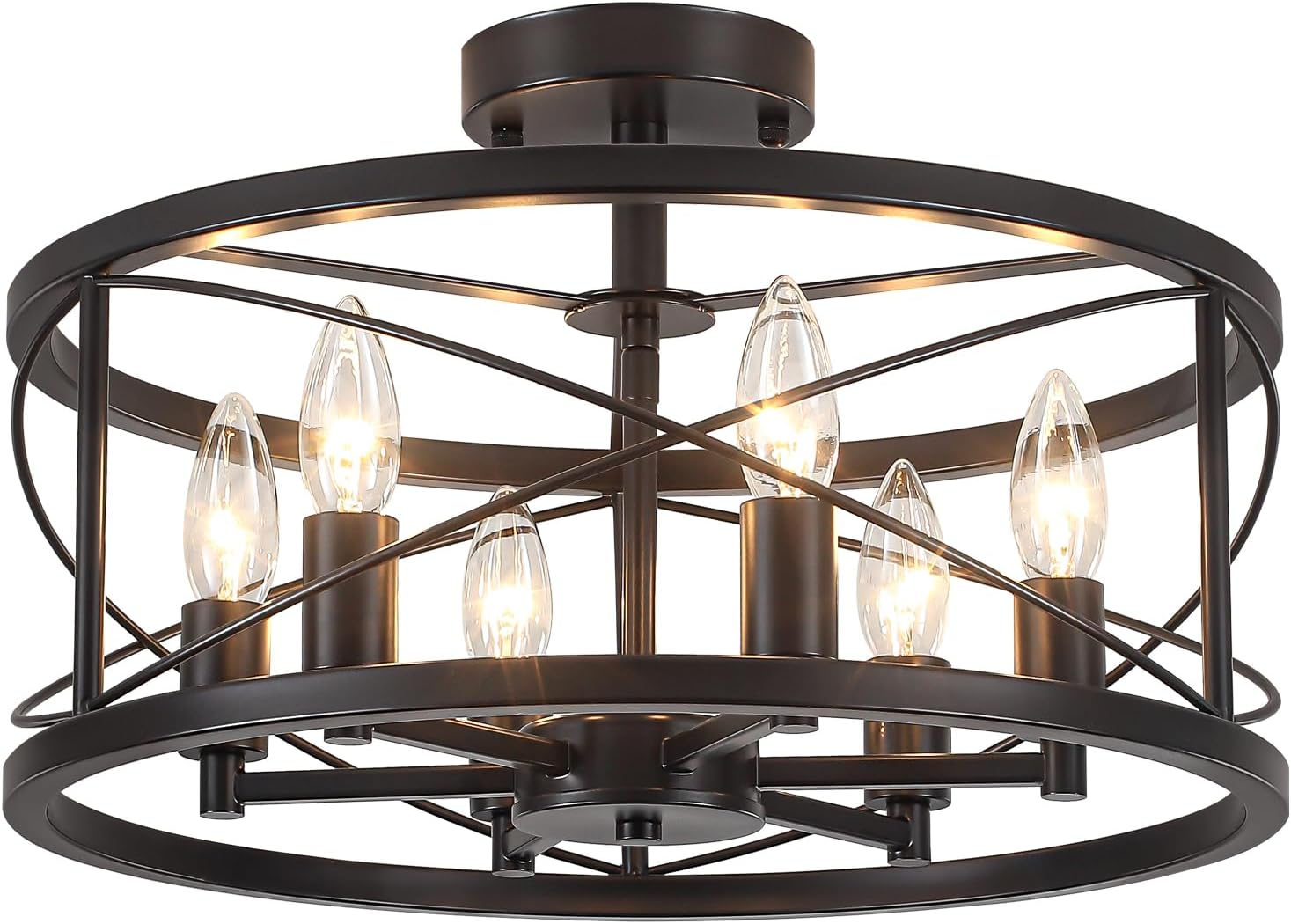 6-Light Black Semi Flush Mount Ceiling Light, 16.53'' Modern Farmhouse Close to Ceiling Light Fixtures, Ceiling Lamp for Hallway Entryway Foyer Dining Room Living Room Bedroom Kitchen Light Fixtures