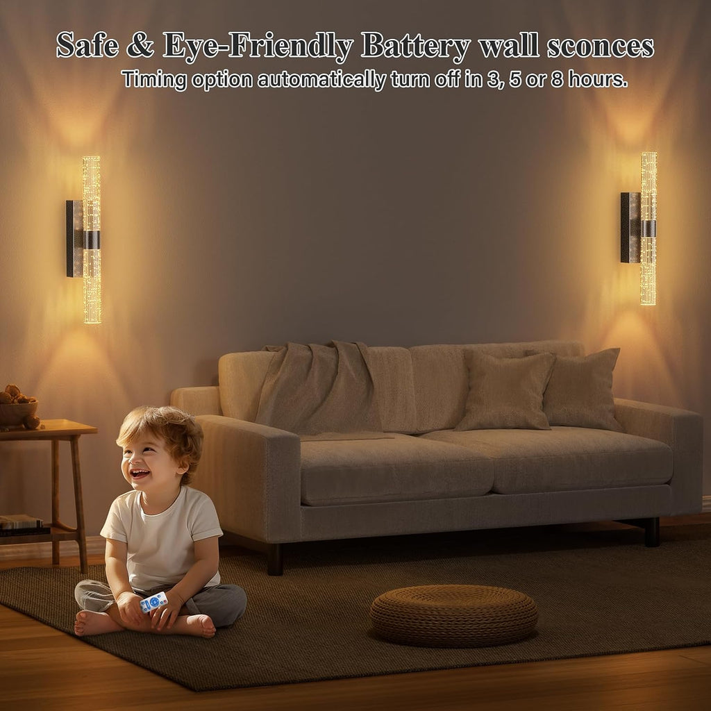 camuucci Battery Operated Wall Sconces Set of 2 Rechargeable Battery Powered Wall Light with 12000mAh Not Hardwired Dimmable Wall Lamp Fixtures for Bedroom Living Room Black 15.3 Inches