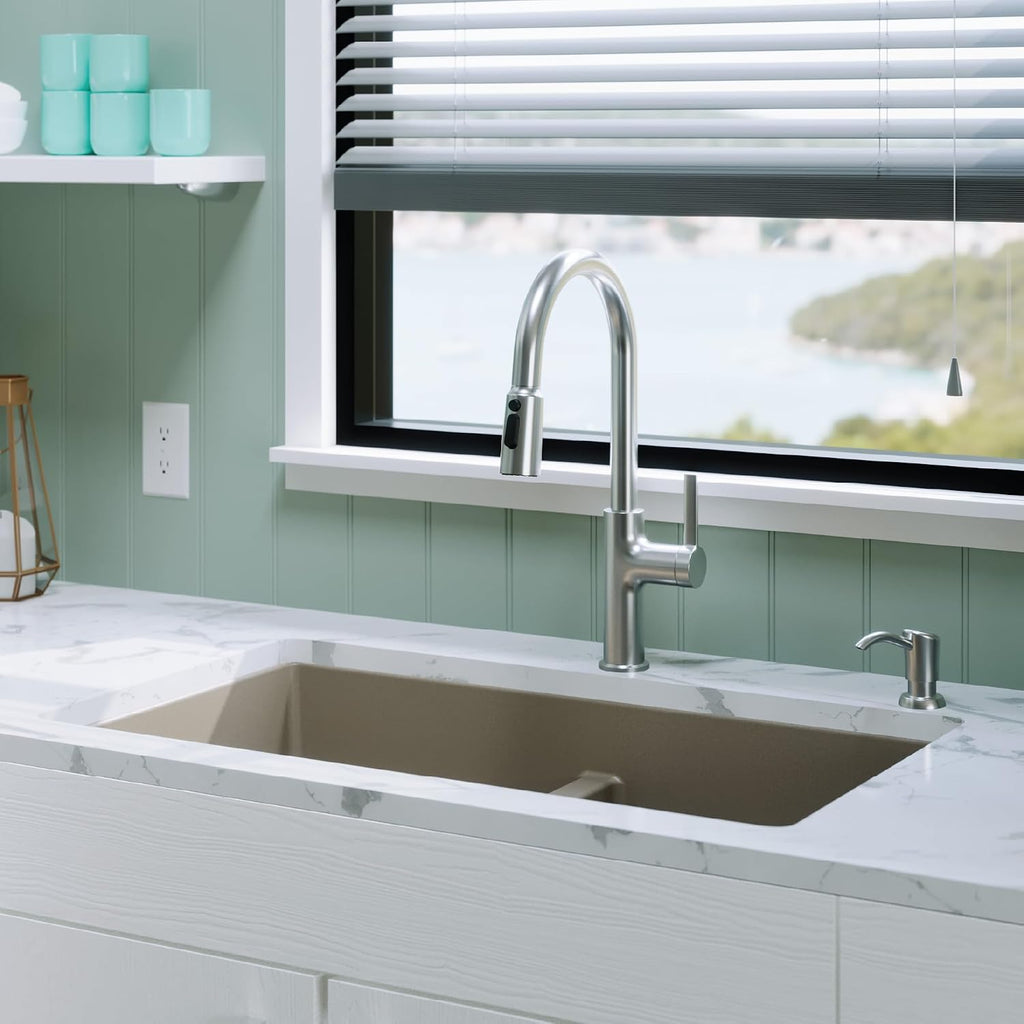 Karran QU-810 32' Undermount Double Equal Bowl Quartz Kitchen Sink Kit in Concrete
