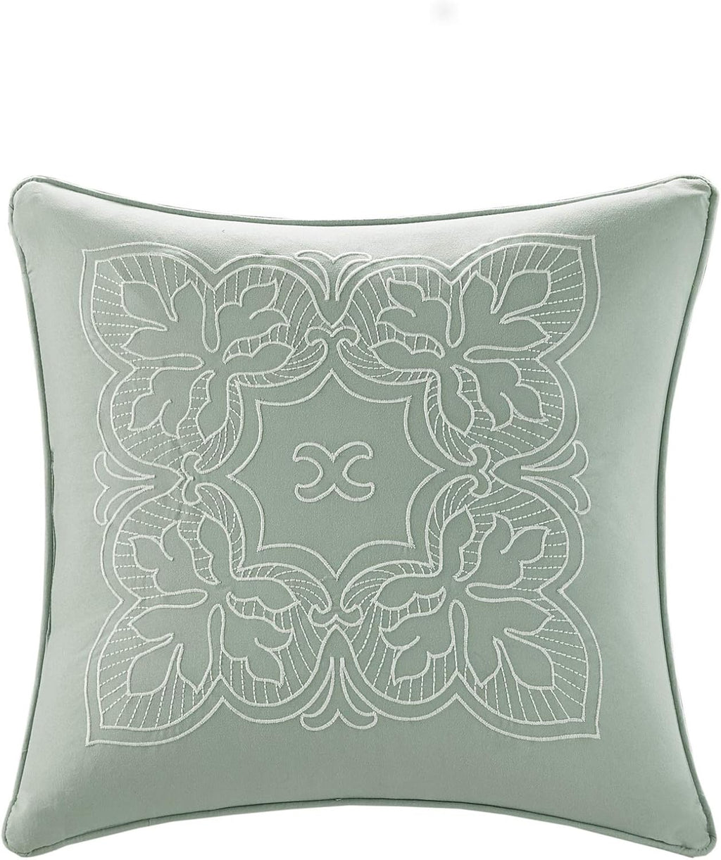 Madison Park Daybed Cover Set Damask Quilted Cover for Daybeds, All Season, Pre-Washed Cotton-Filled Coastal Bedding Scallop Edge, Shams, Bedskirt, Décor Pillows, Tuscany, Seafoam, 39'x75', 6 Piece