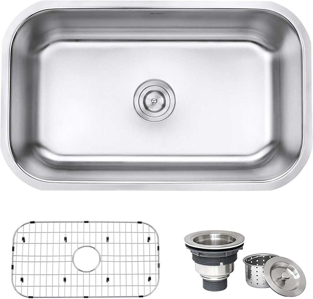 Ruvati 30-inch Undermount Kitchen Sink Single Bowl - 16 Gauge Stainless Steel Kitchen Sink with Brushed Finish hides scratches - Easy-to-Clean Single Bowl Undermount Sinks - RVM4250