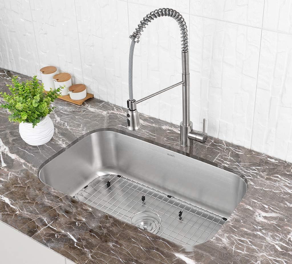 Ruvati 32-Inch Undermount Single Bowl Kitchen Sink – 16 Gauge Stainless Steel Kitchen Sink, Brushed Finish, Soundproof Padding – RVM4200 - Undermount Sinks for Modern Kitchens
