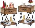 VECELO Nightstands Set of 2 with Drawer for Bedroom, Endtable Bedside Table with Storage & Open Shelf for Living Room, Brown