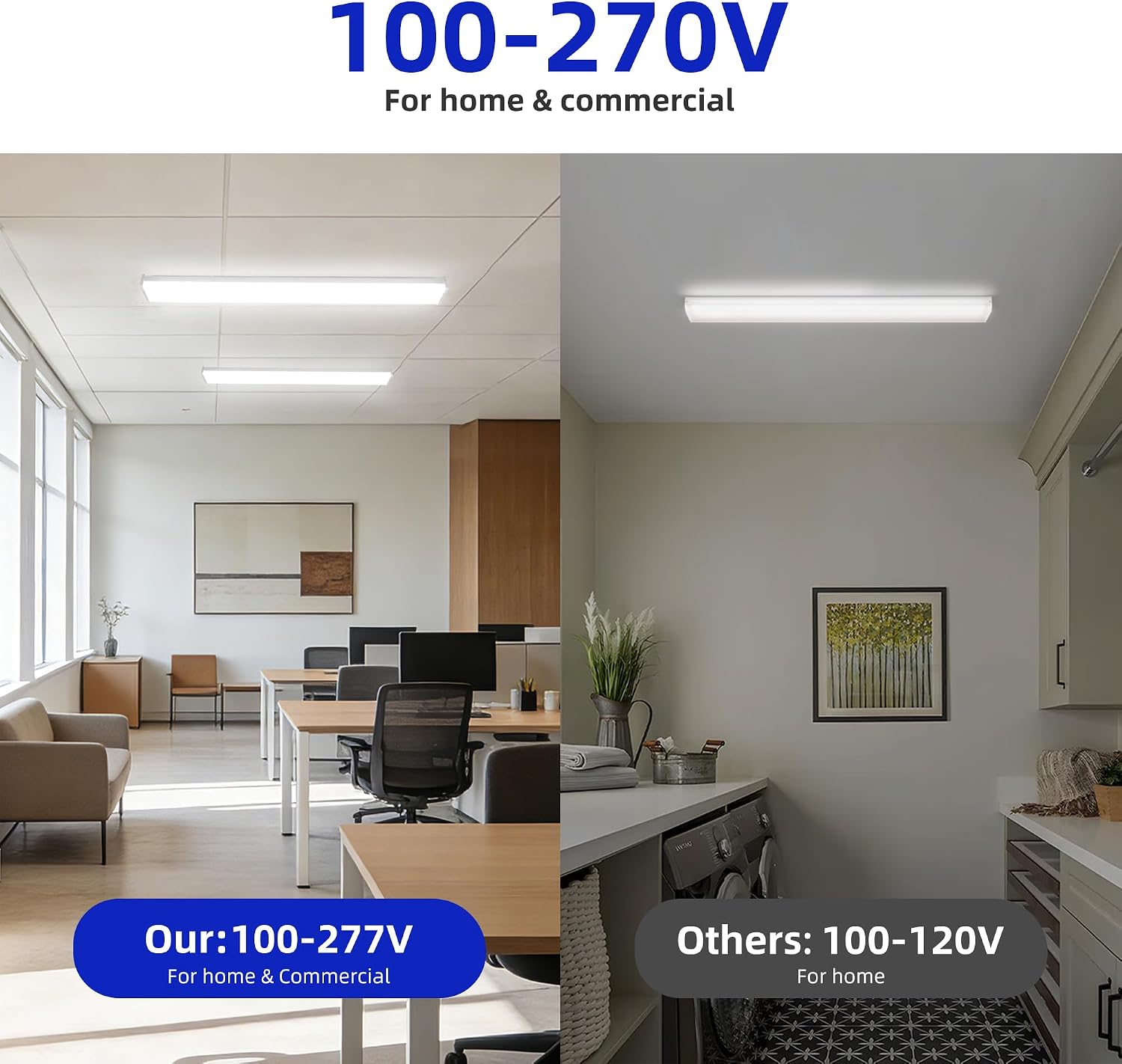 hykolity 4 Pack 4FT 5.7' W LED Wraparound Light 40W Shop Lights for Garage, 2-Lamp 32W Fluorescent Equivalent, 4400lm 4000K, Hardwired, Flushmount Office Ceiling Light Fixture, ETL Listed