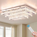 Finktonglan Modern Crystal LED Ceiling Light Fixtures 20' Dimmable Rectangular Flush Mount Chandelier Ceiling Lights 3-Tiers Stainless Steel Ceiling Lamp Fixtures for Living Room Bedroom Dining Room