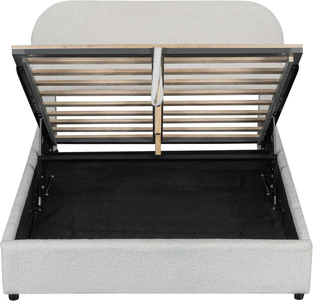Upholstered Platform Bed with Hydraulic Storage System and Curved Shaped Headboard, Full Size Wood Bed Frame for Kids Adults Bedroom Furniture, Teddy Fleece Thick Upholstered Bed Grounded Bed