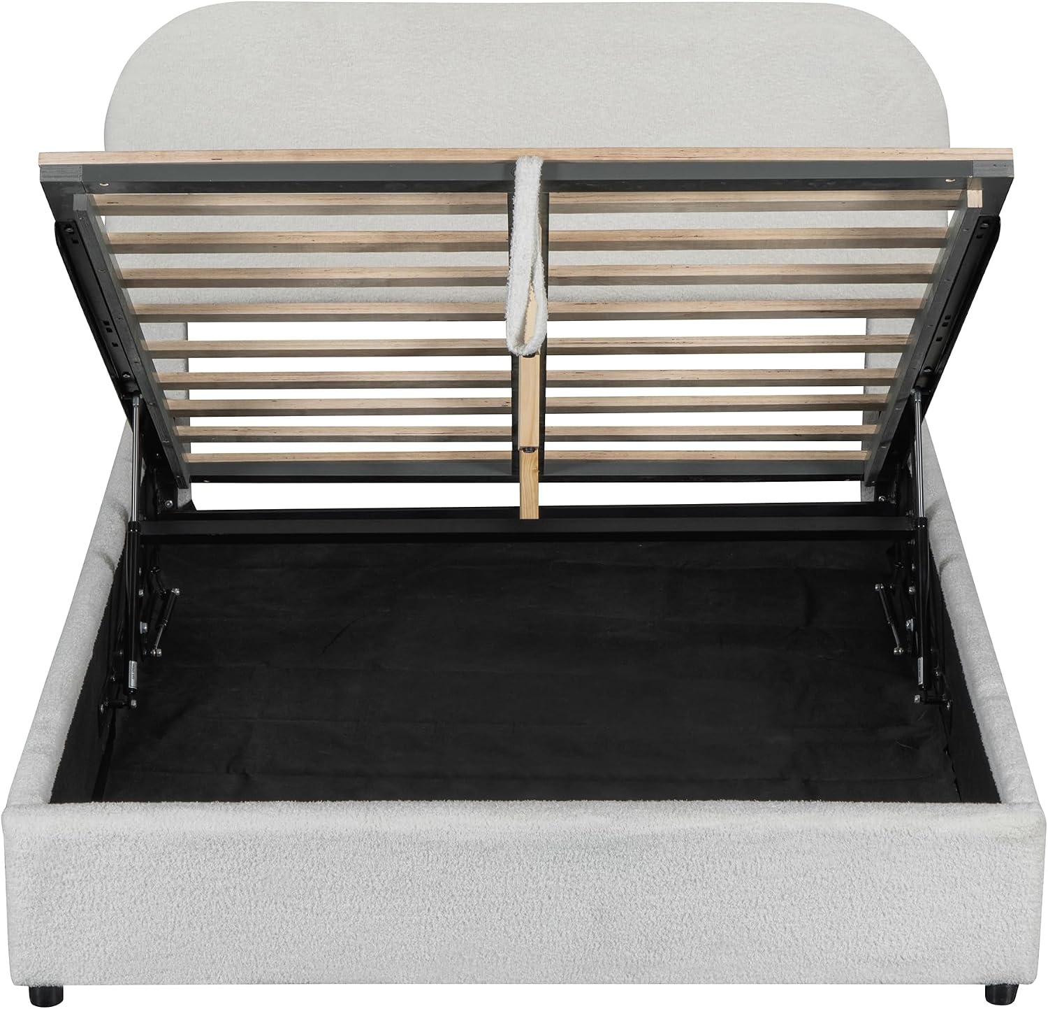 Upholstered Platform Bed with Hydraulic Storage System and Curved Shaped Headboard, Full Size Wood Bed Frame for Kids Adults Bedroom Furniture, Teddy Fleece Thick Upholstered Bed Grounded Bed