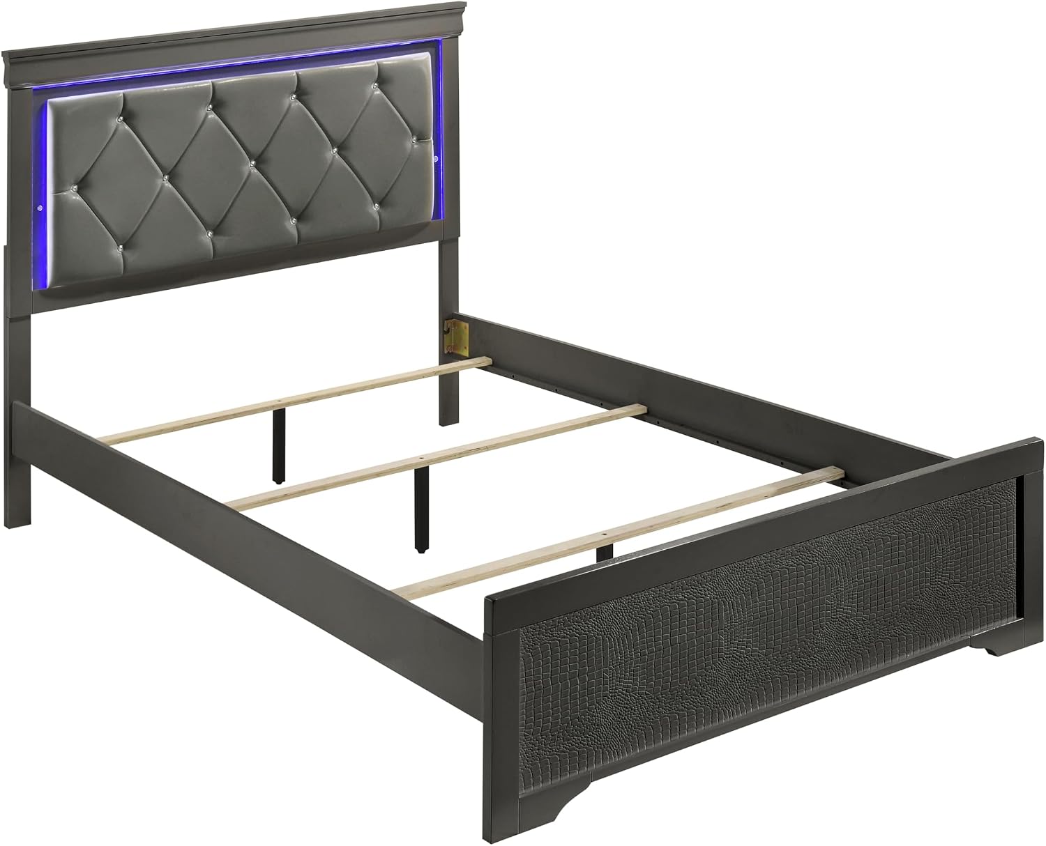 GOWE Blaze Upholstered Modern Style 5 Pc Full Bedroom Set with LED Headboard Made with Wood in Metallic Gray(CA Warehouse)