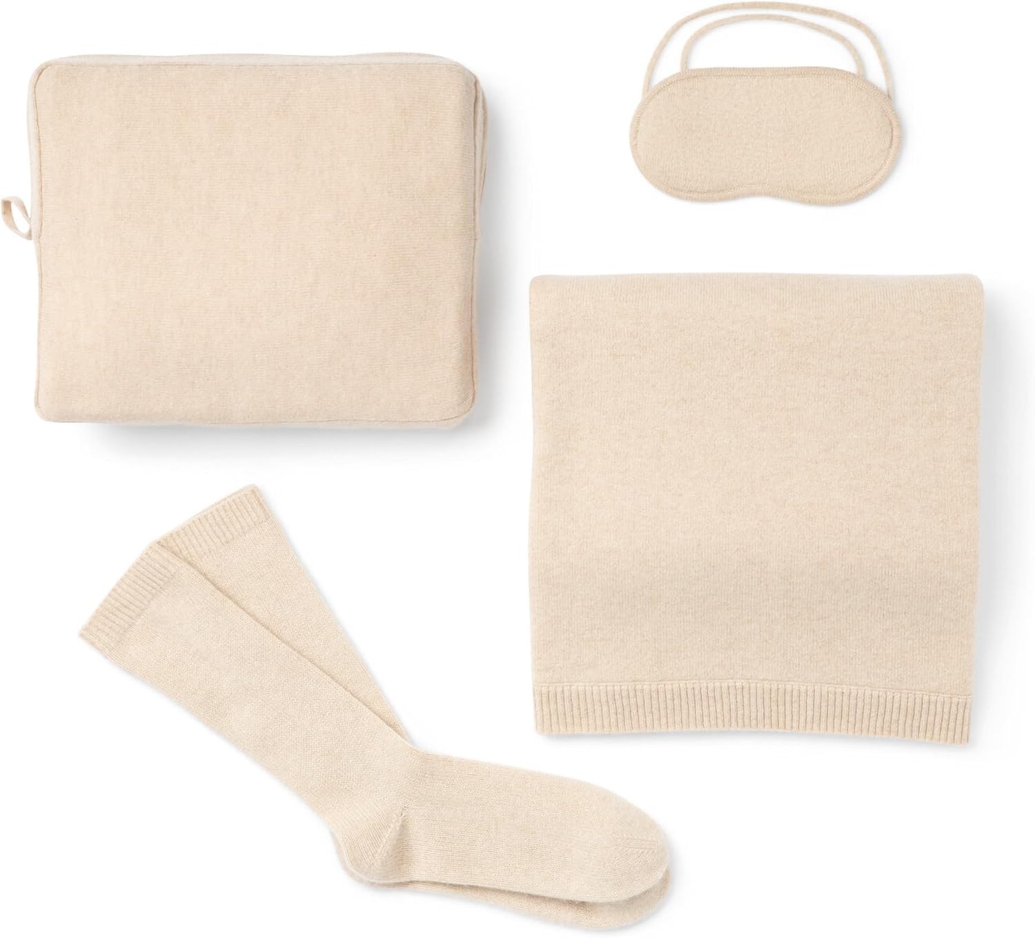 Jet&Bo 100% Pure Cashmere Travel Set: Blanket, Eye Mask, Socks, Carry/Pillow Case Natural in Gift Box