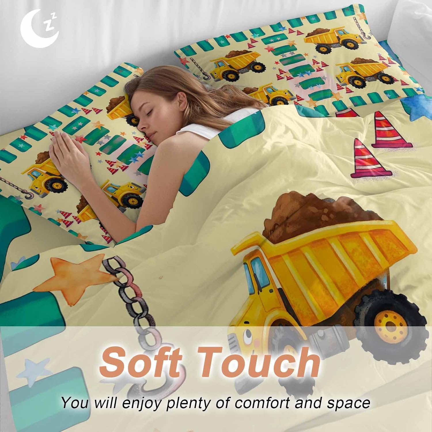Prime Leader Cartoon Caravans Duvet Cover Set Queen Size 4 Pieces Hookups Roadblocks Stars Green Border Bedding Set with Zipper Closure, 1 Comforter Cover 86x86 Inches 1 Flat Sheet & 2 Pillow Cases