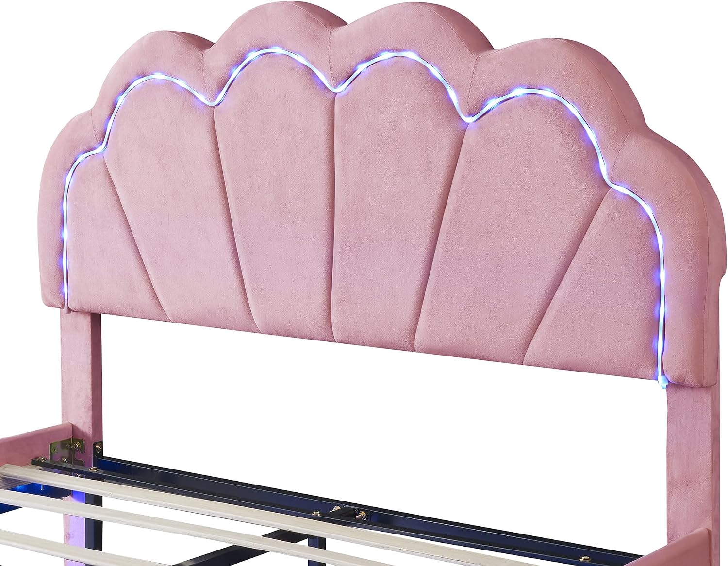 2-Pieces Bedroom Sets,Full Size Upholstered Led Platform Bed with Storage Ottoman,Easy to Assemble,No Box Spring Needed (Pink-4)
