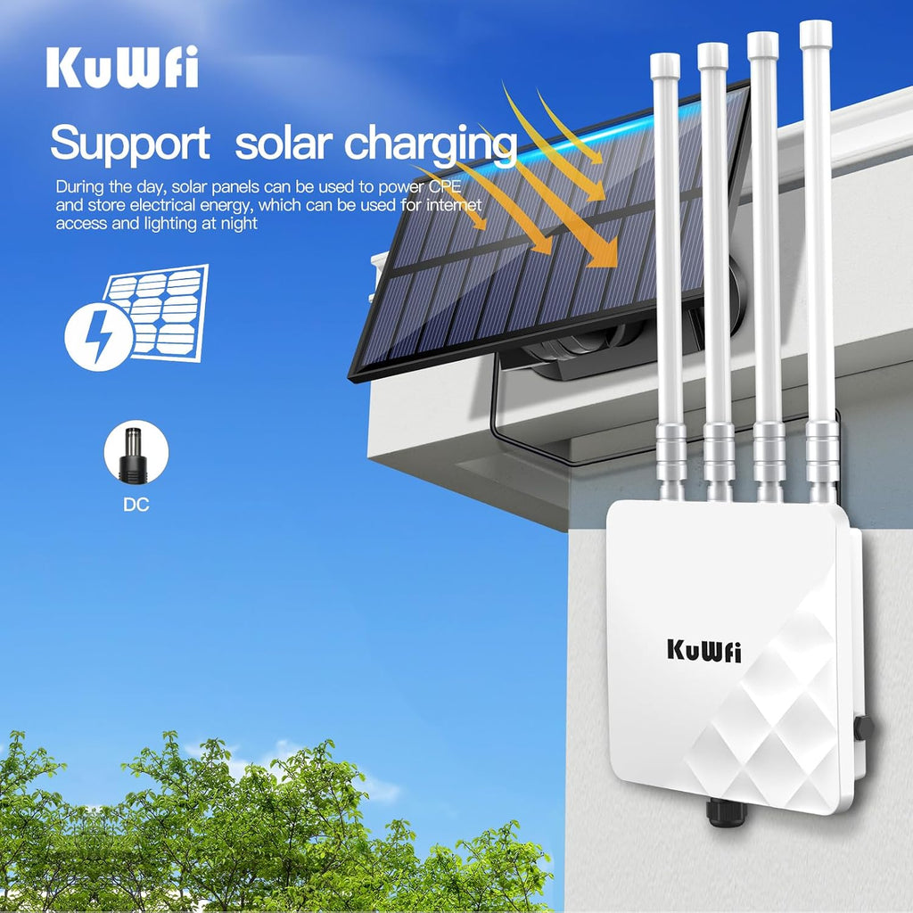 KuWFi Outdoor WiFi 6 Access Point, 3000Mbps Long Range Extender, IP67 Waterproof, PoE+ Powered, Cloud Managed, Supports 256 Users, Ideal for 300-500m Coverage, Compatible with Starlink