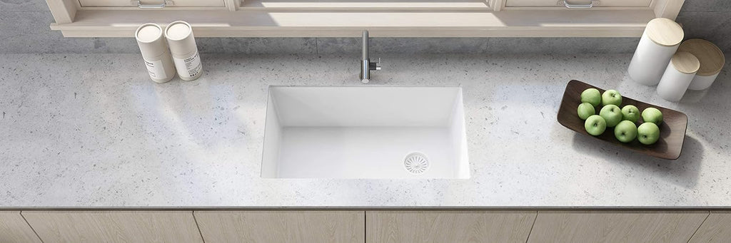 Ruvati 32 x 19 inch epiGranite Undermount Granite Composite Quartz Single Bowl Kitchen Sink - Arctic White - RVG2033WH