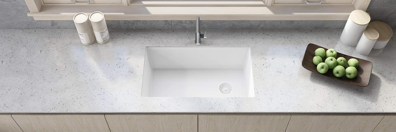 Ruvati 32 x 19 inch epiGranite Undermount Granite Composite Quartz Single Bowl Kitchen Sink - Arctic White - RVG2033WH