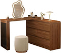 Makeup Vanity Desk with Cloud Shape Touch Screen Mirror, 50-94 in Adjustable Vanity Table Set with Chair, Bedroom Elegant Dressing Table for Women with 6 Drawer Rounded Corners Storage Cabinet, Brown