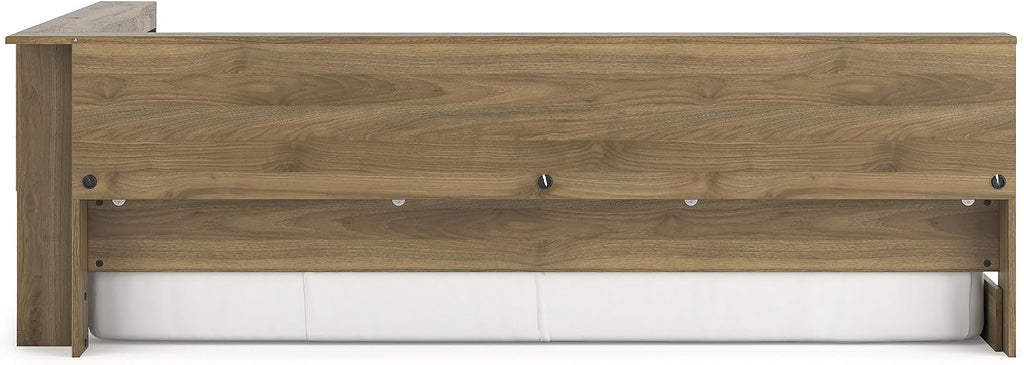 Signature Design by Ashley Deanlow Mid-Century Modern Full Bookcase Storage Floor Bed, No Foundation or Box Spring Needed, Wood, 26' High, Light Brown