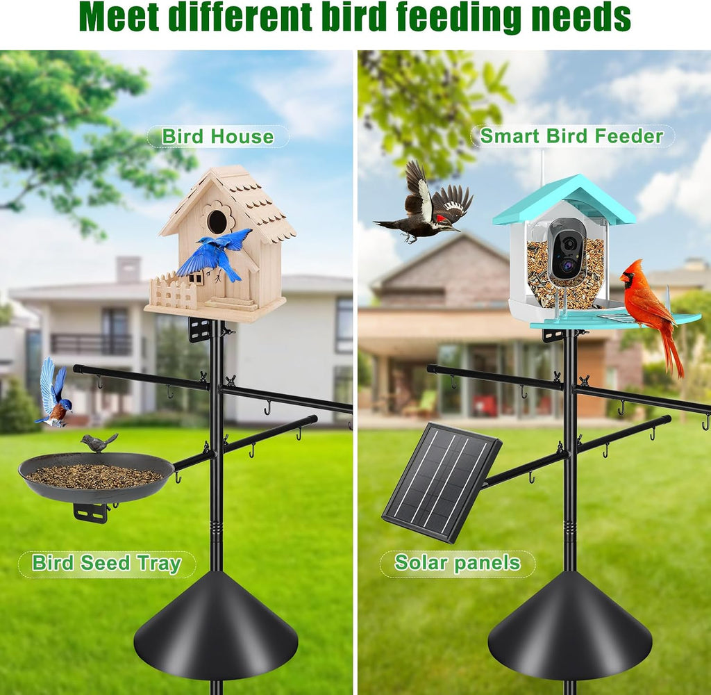 Gtongoko Squirrel Proof Smart Bird Feeder Pole for Outdoors 107 Inch 1 Inch Diameter Bluebird House Pole with 2 Platform and 8 Hooks for Bird Feeder with Camera Adjustable Heavy Duty Mounting Pole