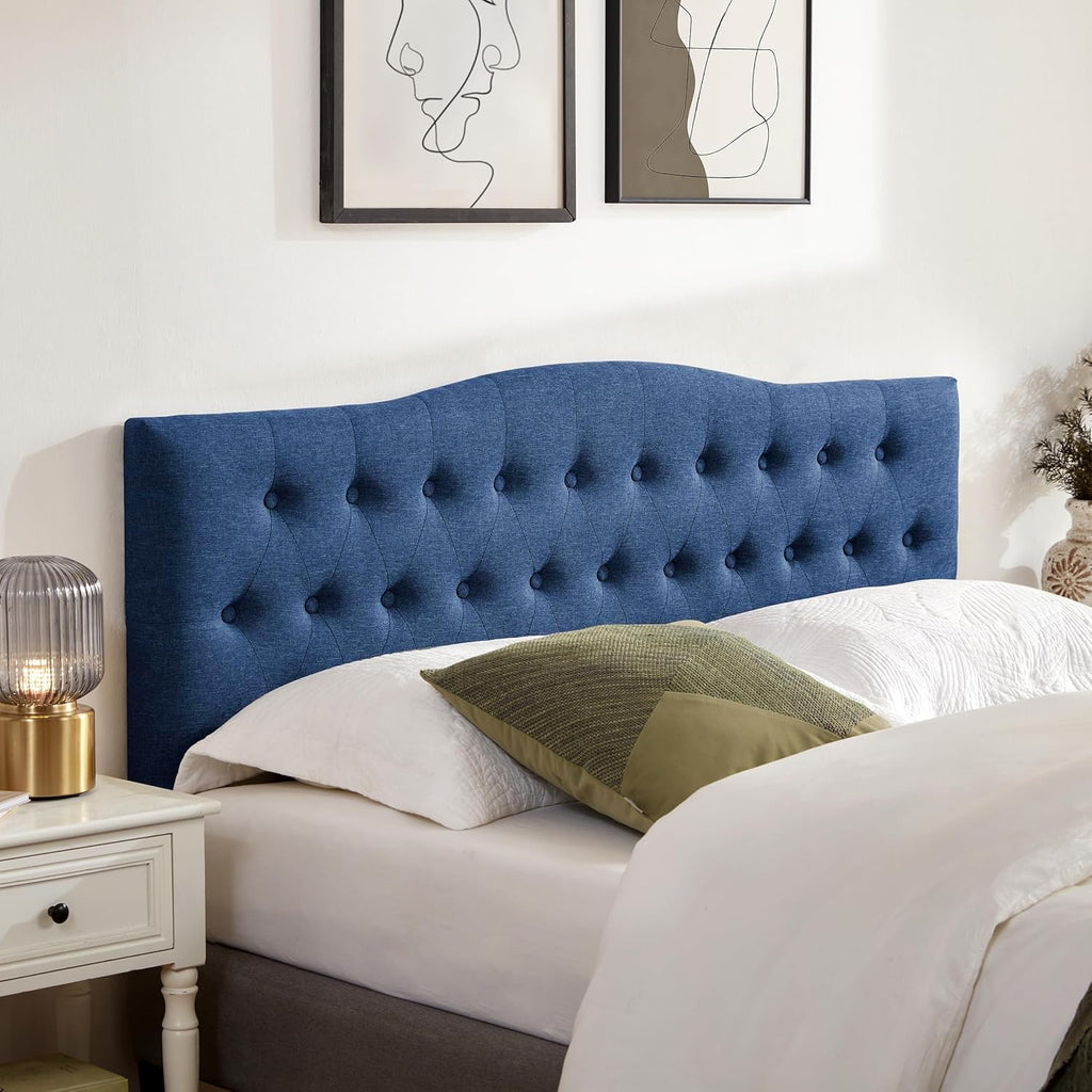 Huatean Home Tufted Upholstered Headboard Full Size, Sturdy and Durable Solid Wood Full XL headboard, Fabric Headboard Adjustable Height from 37' to 51', Modern Button Diamond Design Head Board, Blue