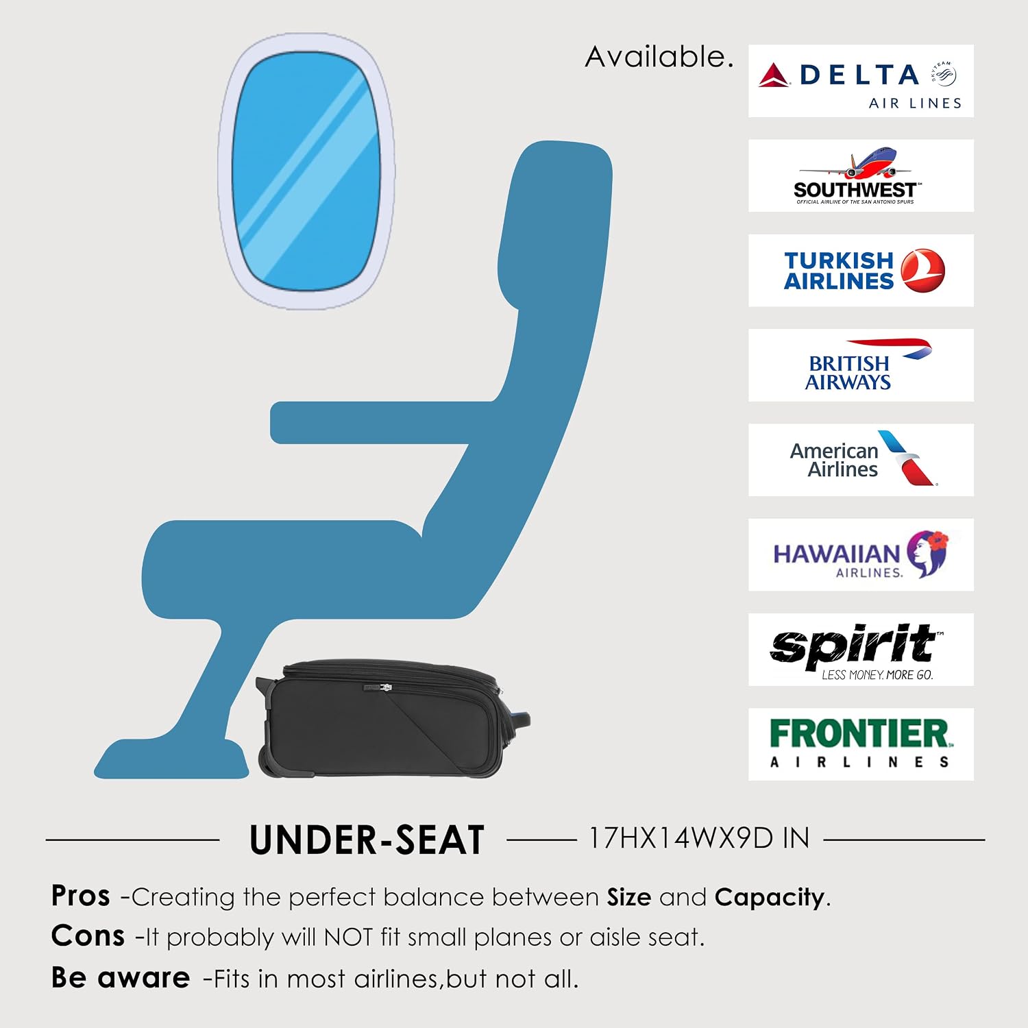 Verage Carry On Underseat Luggage with Wheels & USB Port, 16 Inch Wheeled Spinner Bag Carry-on Luggages for Airlines, Lightweight Suitcase Men Women, Pilots and Crew(16-Inch Rolling Underseat)