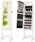 Giantex Standing Jewelry Armoire with Lighted Full Length Mirror, Lockable Jewelry Cabinet Organizer with 20 LED Lights, Adjustable Tilt, Large Storage for Earrings, Rings, Necklaces, White