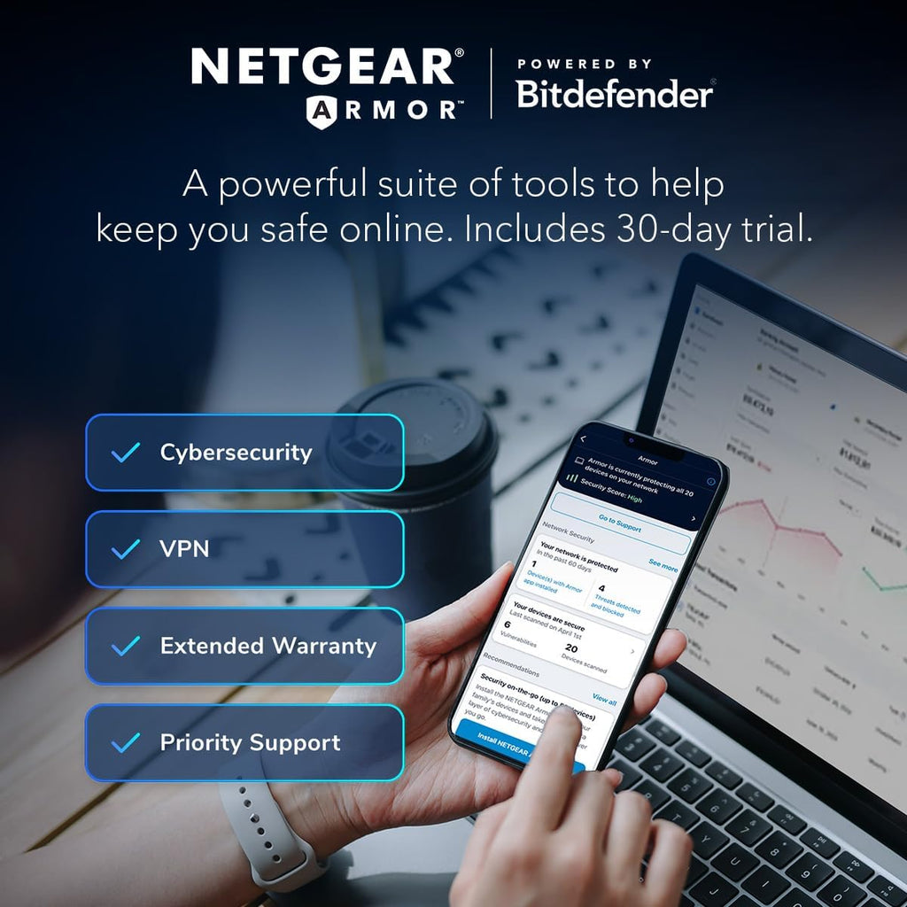 NETGEAR Nighthawk Tri-Band WiFi 7 Router (RS300) - Router Only, BE9300 Wireless Speed (up to 9.3 Gbps) - Covers up to 2,500 sq. ft., 100 Devices - Universally Compatible with ISPs - Free Expert Help