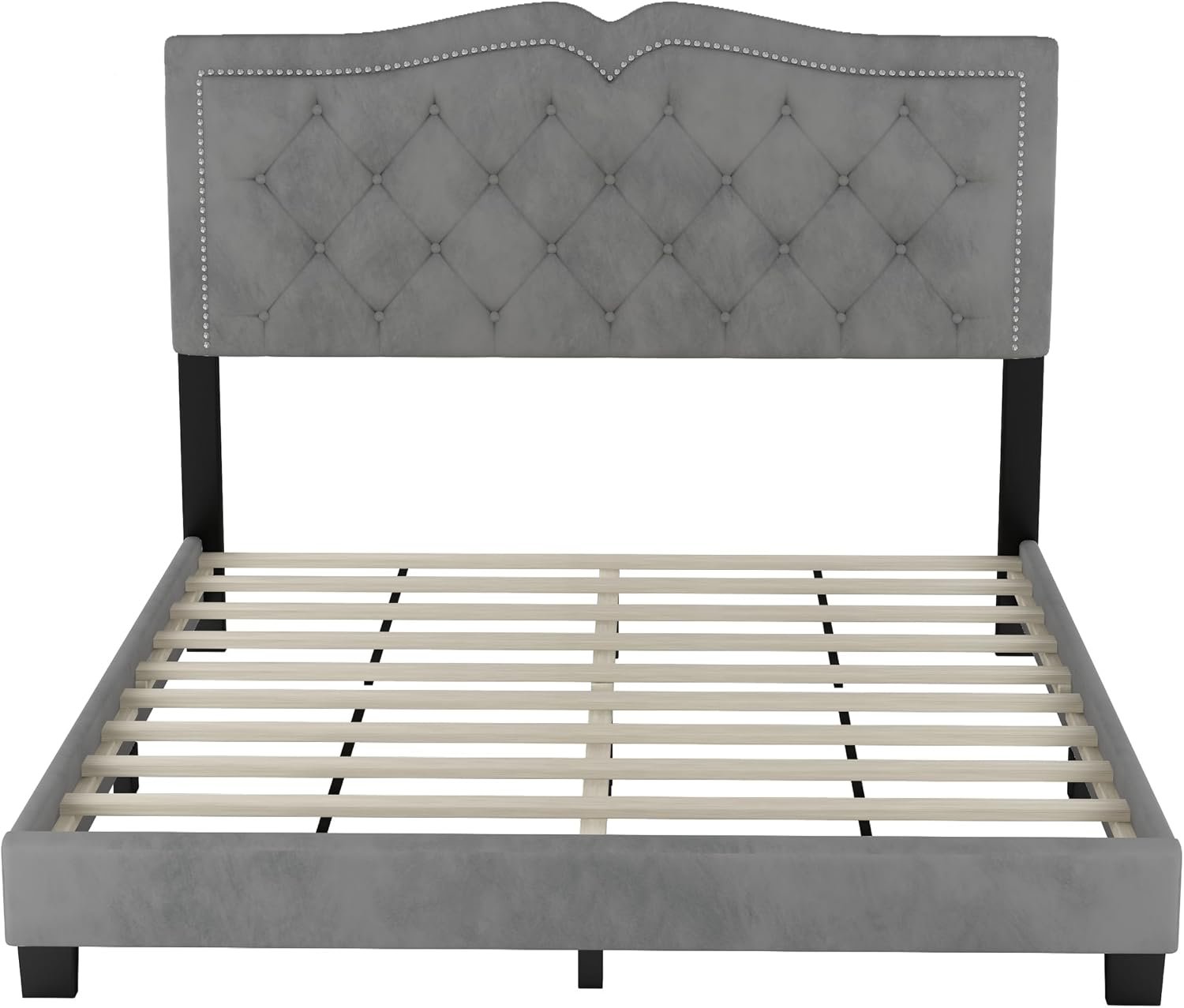 VilroCaz Elegant Velvet Design 3-Pieces Bedroom Sets, Modern Queen Size Platform Bed with 2 Nightstands, Bedside Table, Rivet Design Tufted Headboard