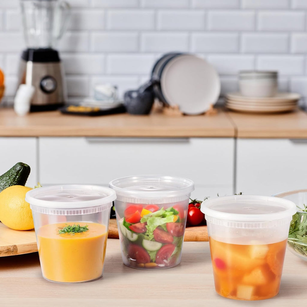 Glotoch Express 24oz Soup and Meal Prep Containers with Lids, Durable BPA-Free Plastic, Stackable Design, Microwave/Freezer/Dishwasher Safe, 240 Pack